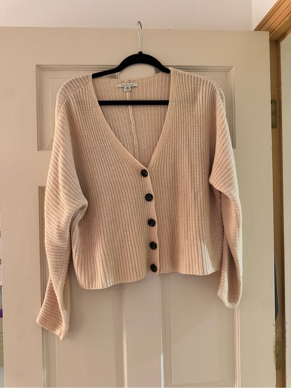 American Eagle Outfitters Ivory V-Neck Button Front Cardigan